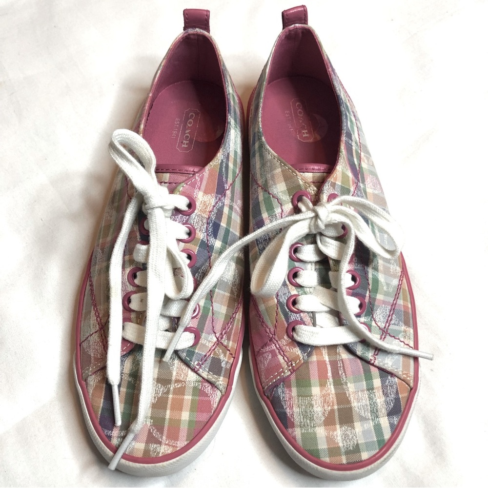Coach Suzzy plaid multicolor sneakers tennis shoes - Picture 2 of 9
